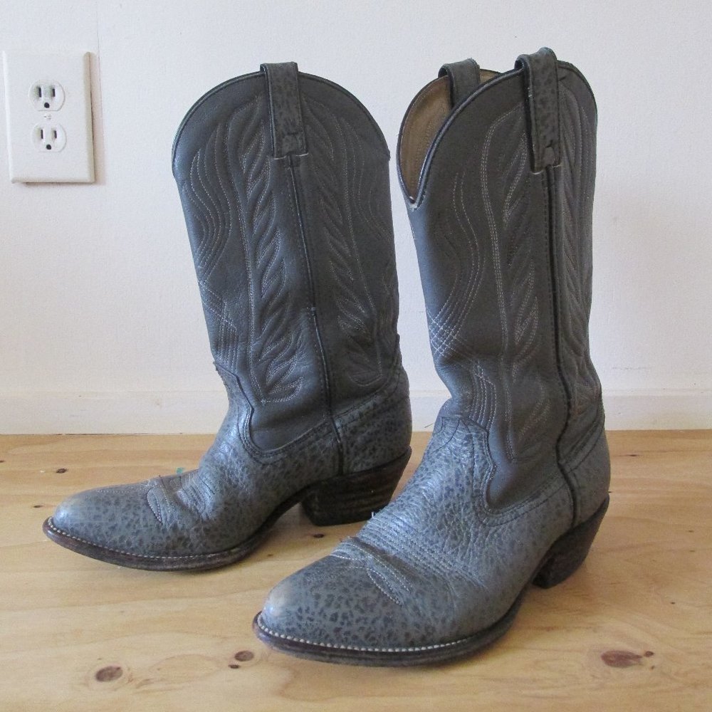 Made in USA gray leather cowboy boots 8D
